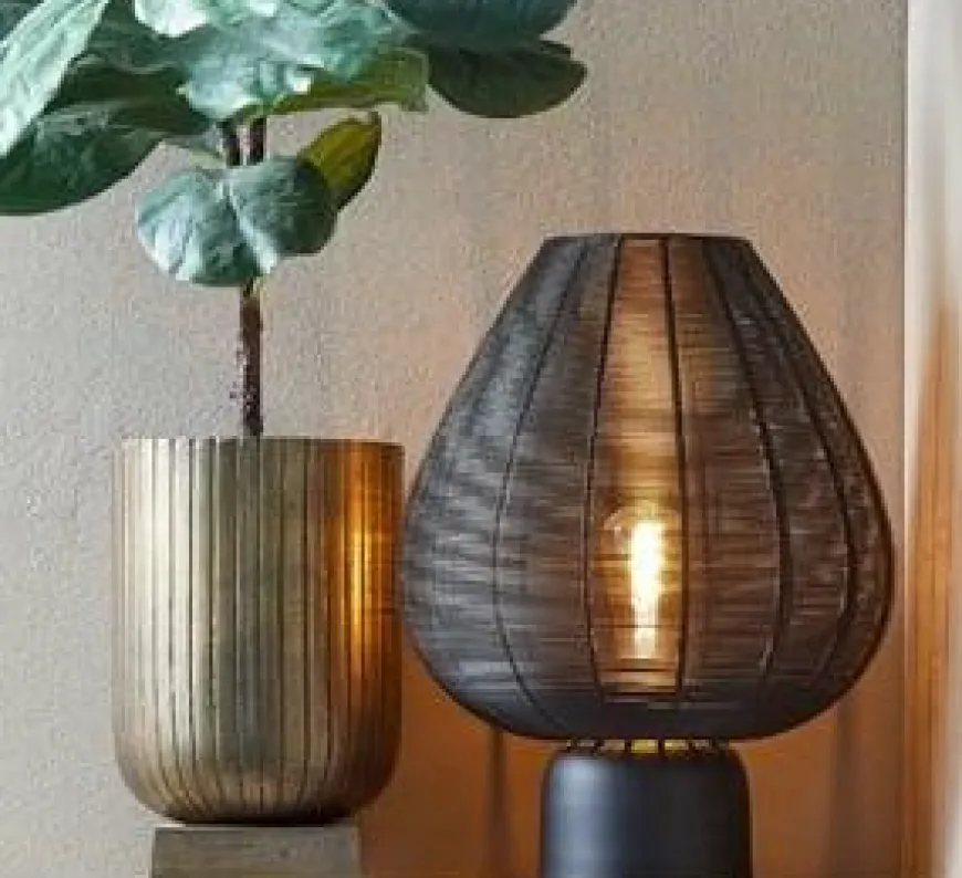 Light en Living Tafellamp Suneko zwart - Ø 35 x 46 cm