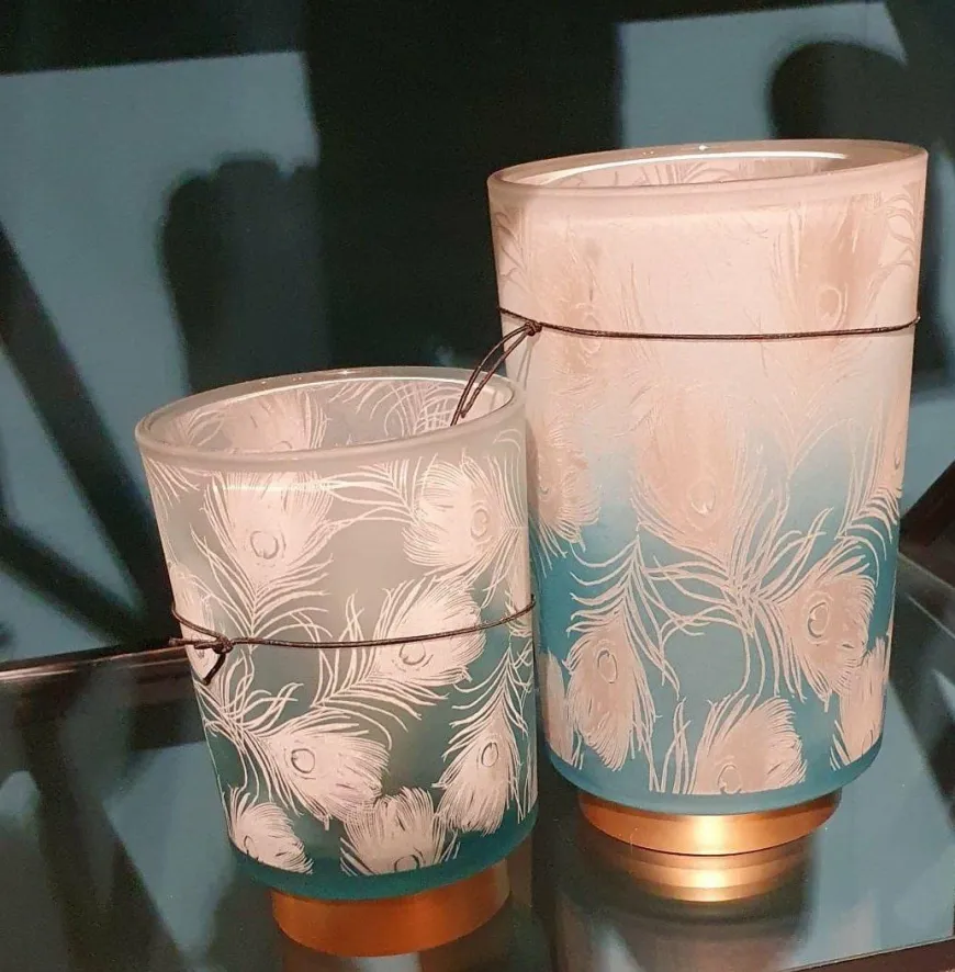 Light en Living Tafellamp LED PEACOCK glas turquoise+goud - 2 maten