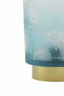 Light en Living Tafellamp LED PEACOCK glas turquoise+goud - 2 maten