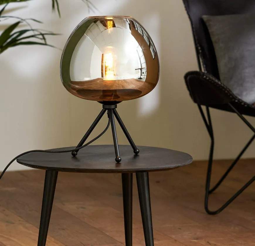 Light en Living Tafellamp Ø30x43 cm MAYSON mat zwart+glas smoke
