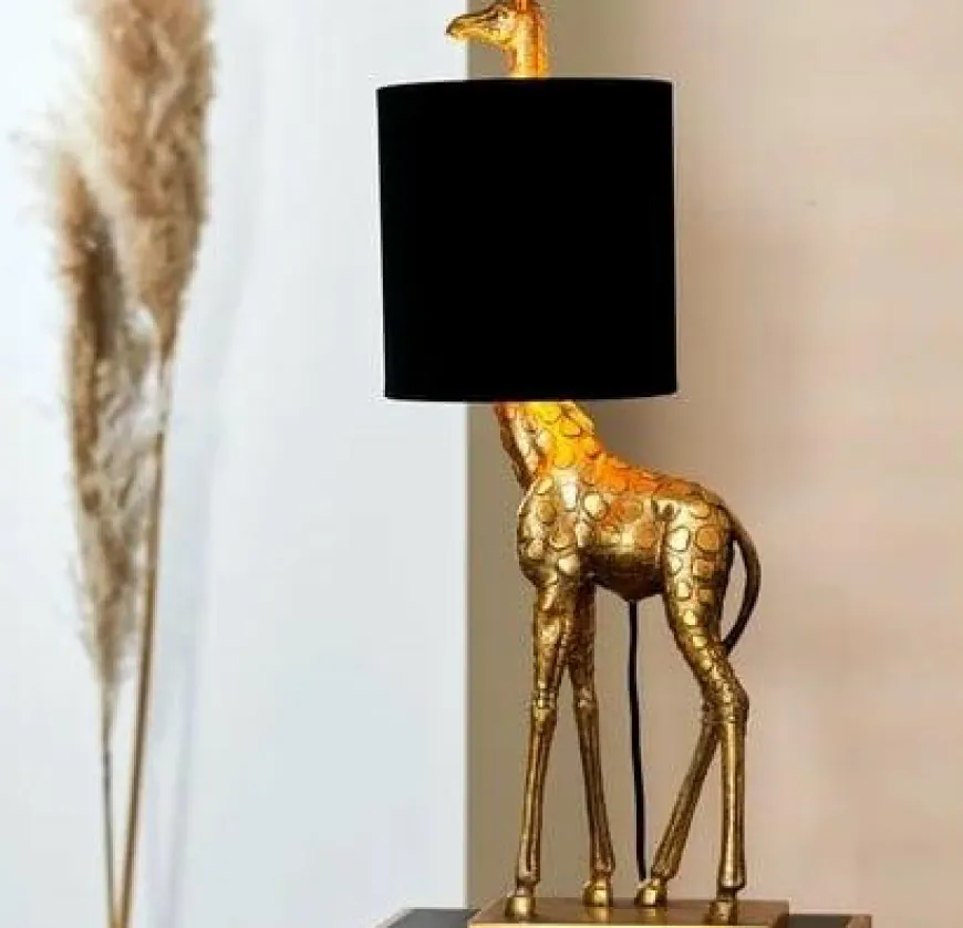Light en Living Tafellamp 28x20x68 cm GIRAFFE antiek brons+velvet zwart