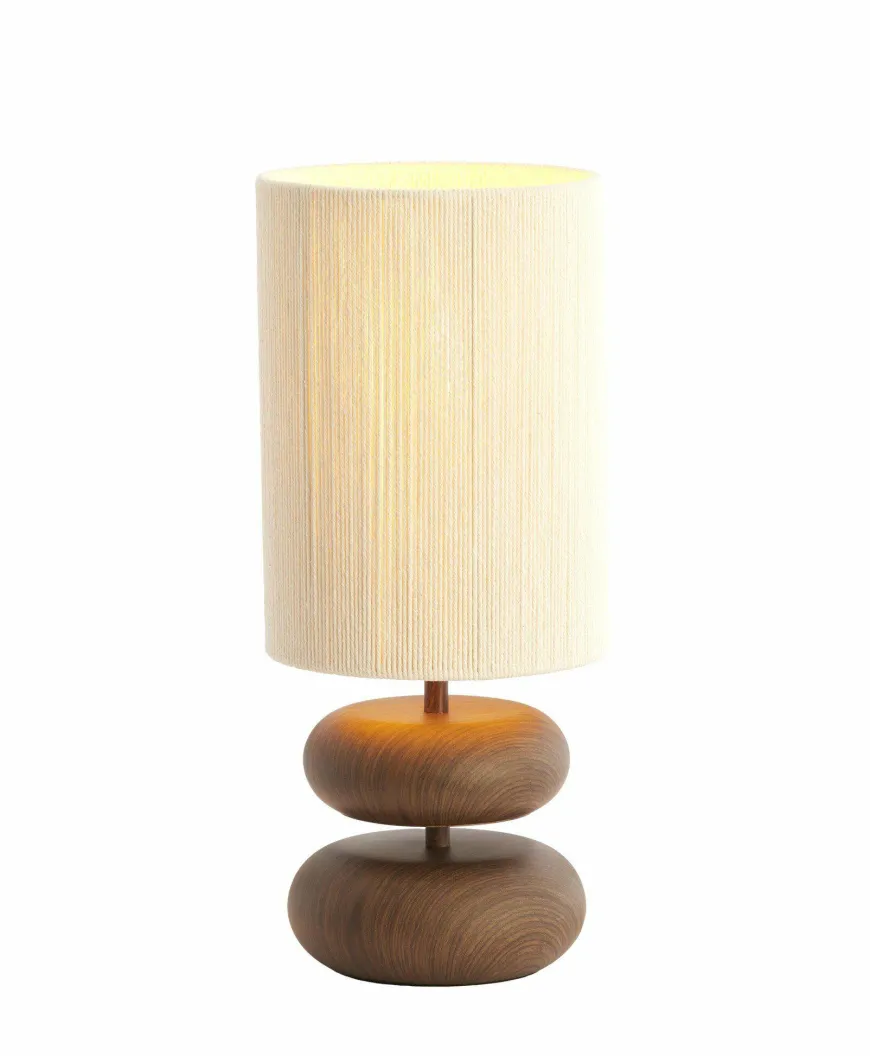 Light en Living Tafellamp Ø22x50,5 cm DANIALO hout print donkerbruin+touw crème