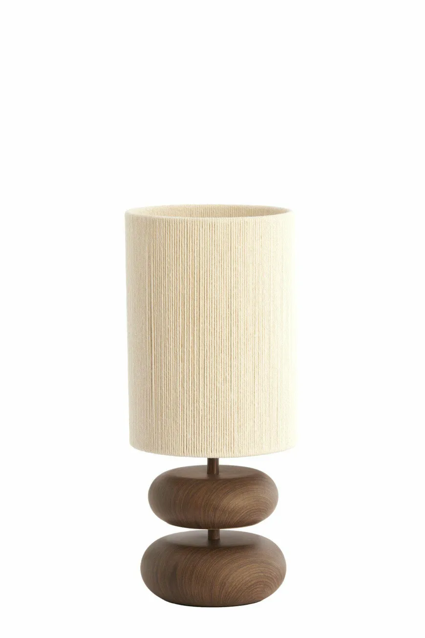 Light en Living Tafellamp Ø22x50,5 cm DANIALO hout print donkerbruin+touw crème