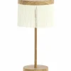 Light en Living Tafellamp DINY LED Ø17x35 cm – Houtprint met Crème Franje | Light & Living
