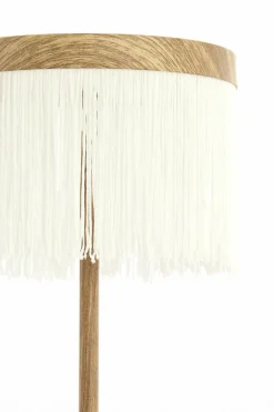 Light en Living Tafellamp DINY LED Ø17x35 cm – Houtprint met Crème Franje | Light & Living