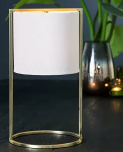 Light en Living Tafellamp SANTOS groot Ø 25x45 - Licht roze kap - antique brass frame