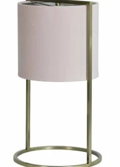 Light en Living Tafellamp SANTOS groot Ø 25x45 - Licht roze kap - antique brass frame