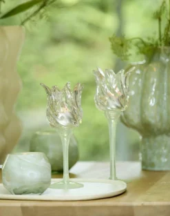 Light en Living Theelicht op voet Ø9,5x21 cm FLORA gls mat mint groen+helder