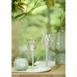 Light en Living Theelicht op voet Ø9,5x21 cm FLORA gls mat mint groen+helder