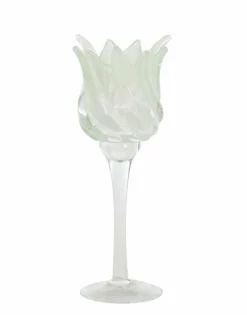 Light en Living Theelicht op voet Ø9,5x24 cm FLORA glas helder+mt mint groen