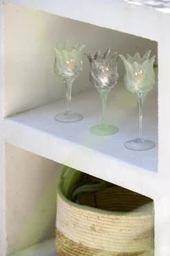 Light en Living Theelicht op voet Ø9,5x24 cm FLORA glas helder+mt mint groen