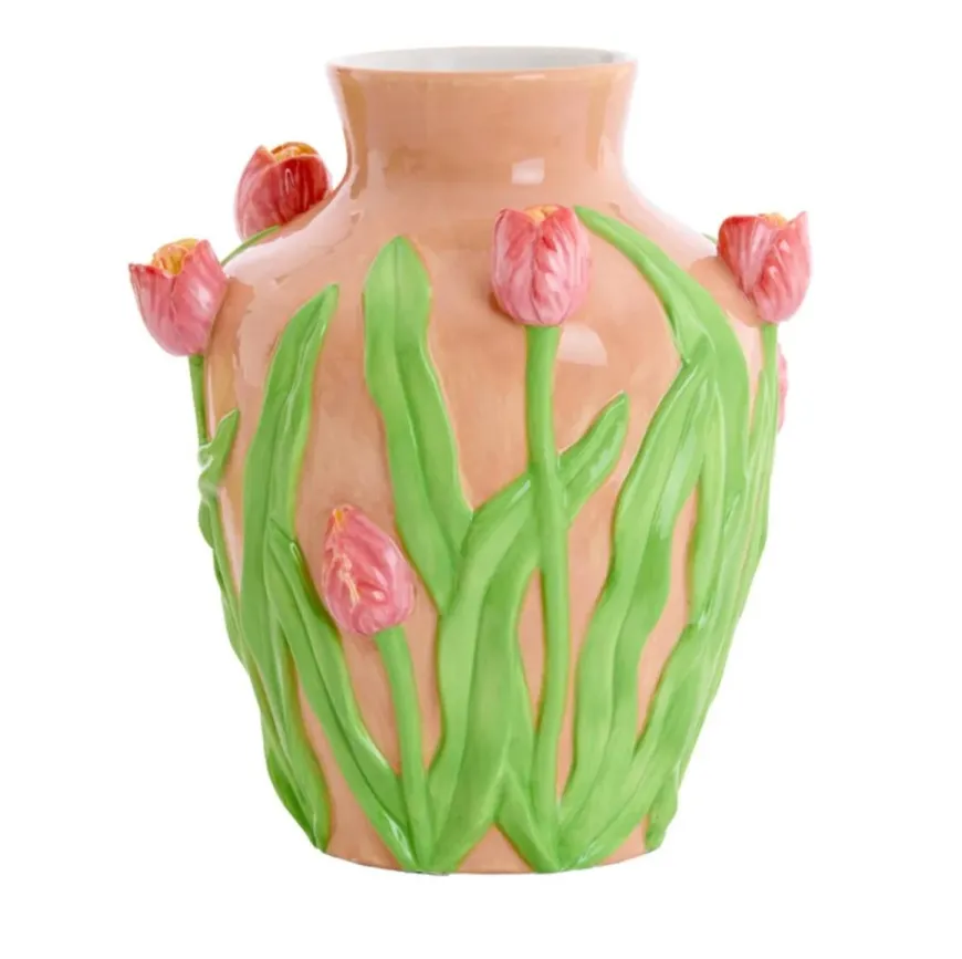 Light en Living Vaas deco Ø26x31 cm TULIP keramiek licht roze-groen