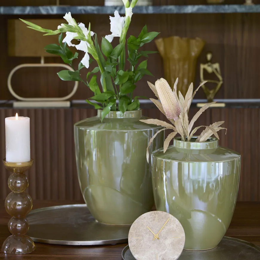 Light en Living Vaas deco Ø30X32 cm TALEA keramiek olijfgroen-creme
