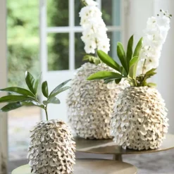 Light en Living Vaas deco Ø33x35 cm UBATE bamboe+schelp crème+bruin