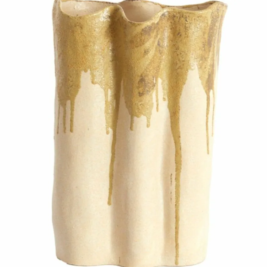 Light en Living Vaas deco 26x14x40 cm FLOVILLA keramiek crème+olijf groen