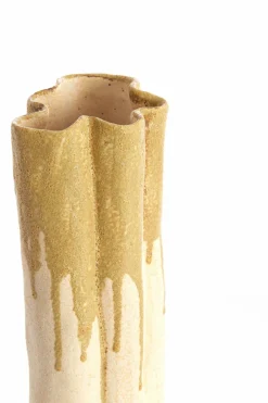 Light en Living Vaas deco 26x14x40 cm FLOVILLA keramiek crème+olijf groen