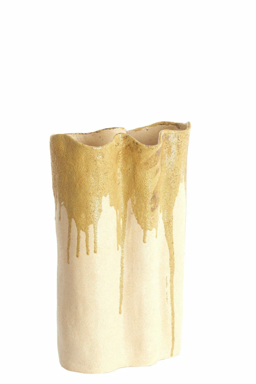 Light en Living Vaas deco 26x14x40 cm FLOVILLA keramiek crème+olijf groen