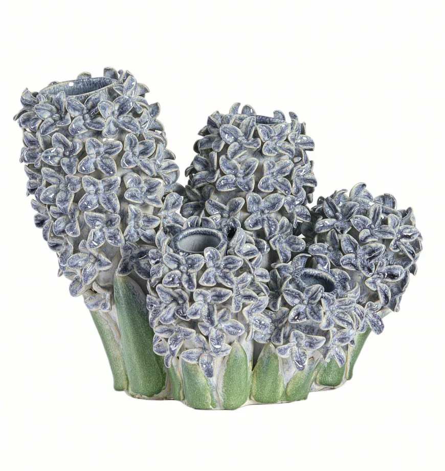 Light en Living Vaas deco 35x21x28 cm FLOWER keramiek blauw+groen
