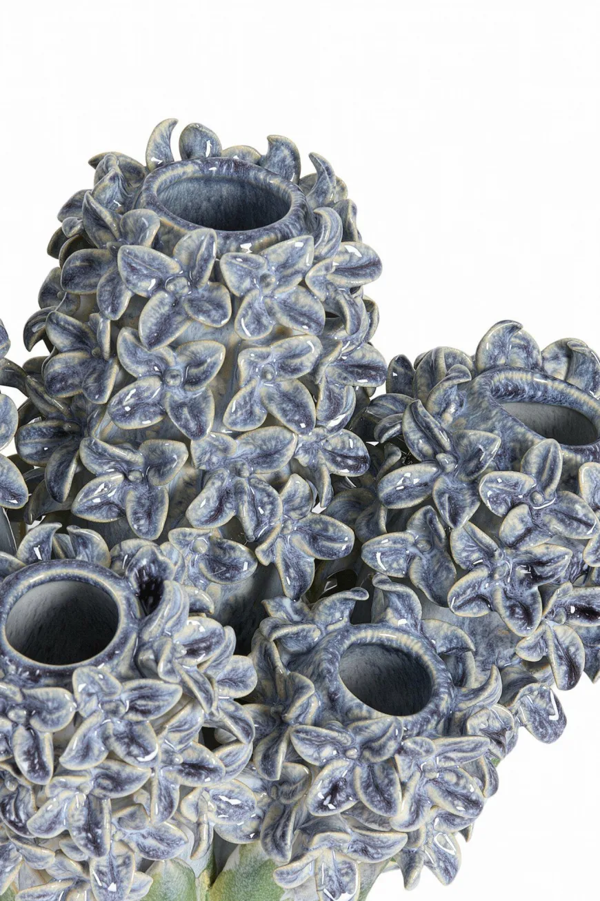 Light en Living Vaas deco 35x21x28 cm FLOWER keramiek blauw+groen