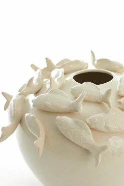 Light en Living Vaas deco Ø40X27 cm Fish keramiek creme