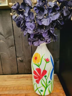 Light en Living Vaas deco Ø20x45 cm EKIMULI wit+bloemen