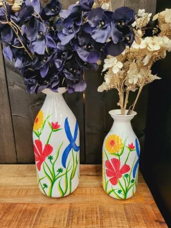 Light en Living Vaas deco Ø20x45 cm EKIMULI wit+bloemen