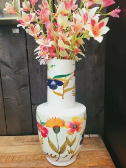 Light en Living Vaas deco Ø28x55 cm YVOTA wit+bloemen print