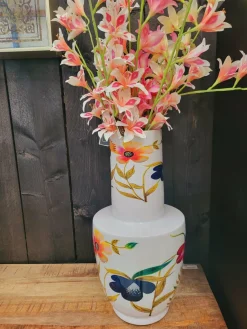 Light en Living Vaas deco Ø28x55 cm YVOTA wit+bloemen print