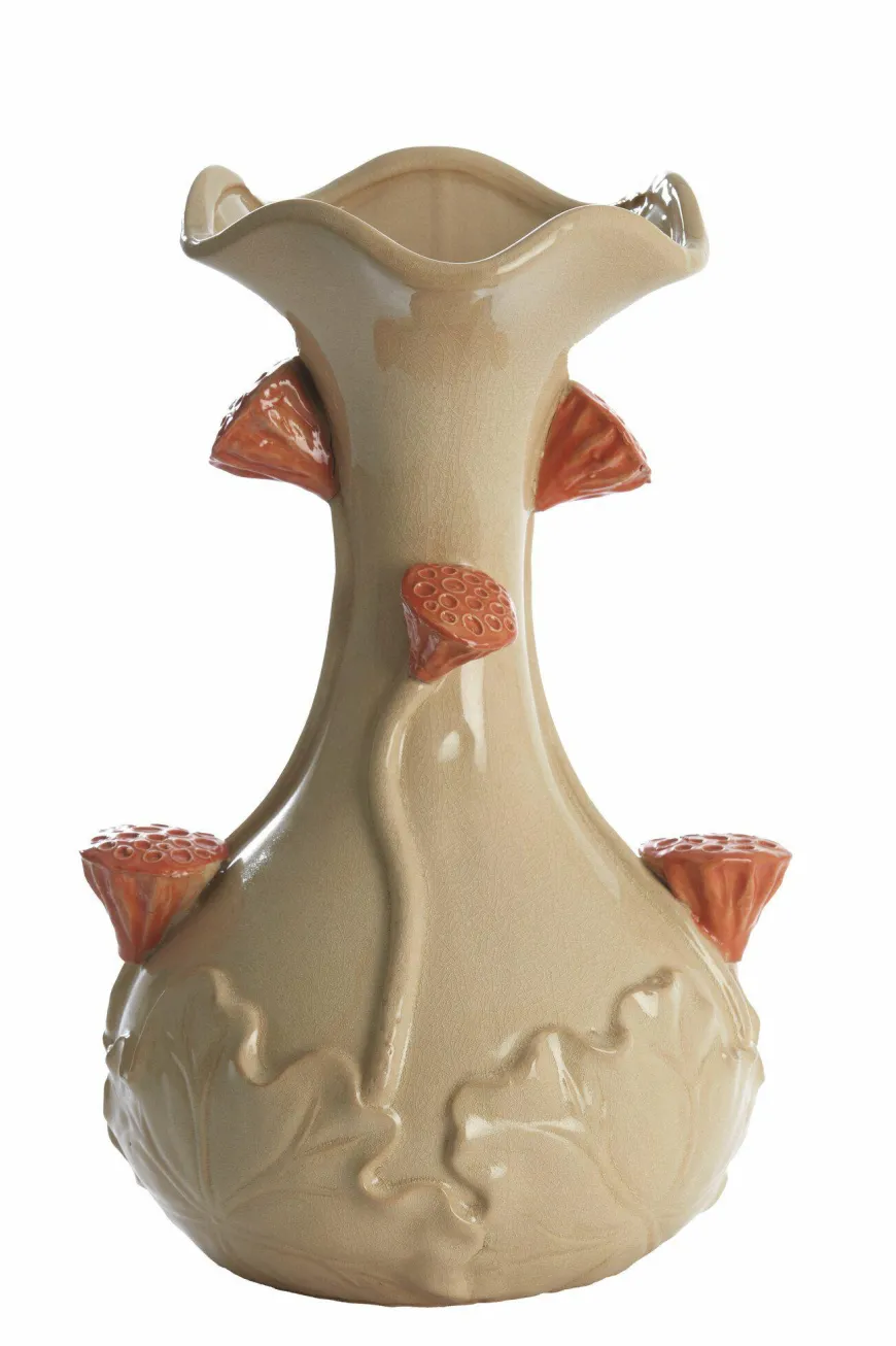 Light en Living Vaas deco Ø24x40 cm ODALI keramiek crème+oranje
