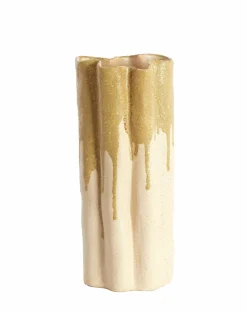 Light en Living Vaas deco 12x9,5x30 cm FLOVILLA keramiek crème+olijf groen