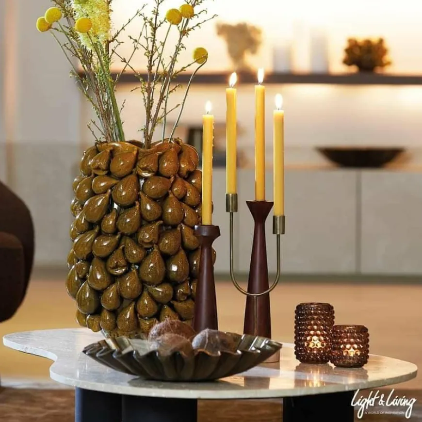Light en Living Vaas NATALIA keramiek geel-bruin - 2 afmetingen