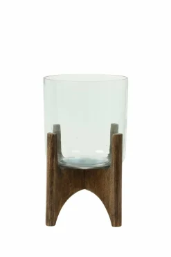 Light en Living Vaas op voet JACE glas+hout bruin - 2 afmetingen
