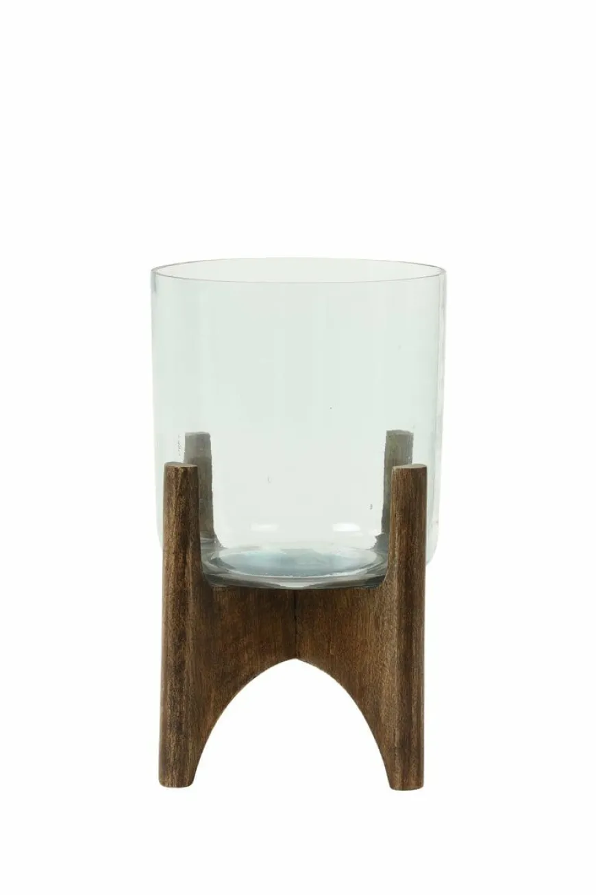 Light en Living Vaas op voet JACE glas+hout bruin - 2 afmetingen