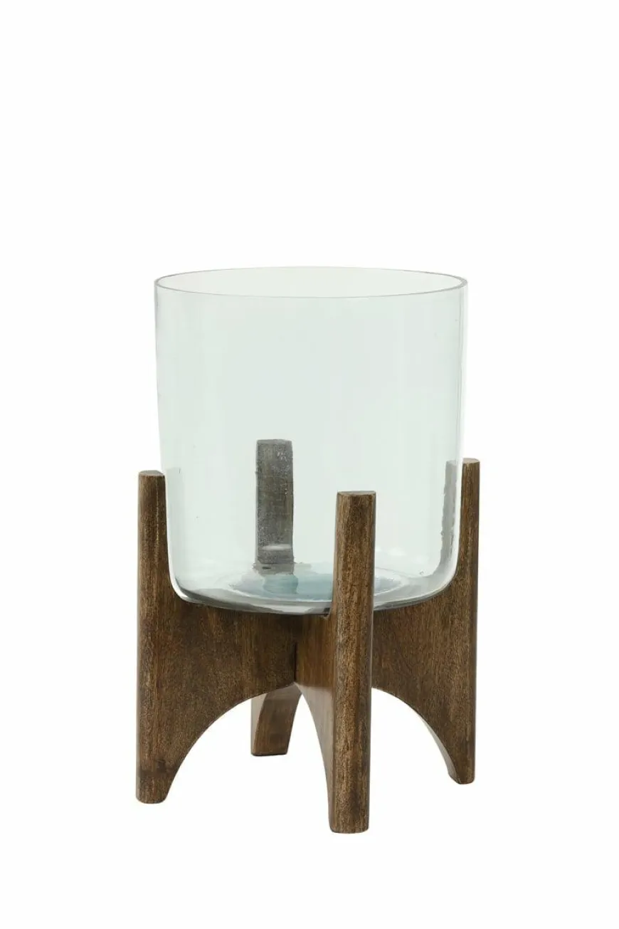 Light en Living Vaas op voet JACE glas+hout bruin - 2 afmetingen