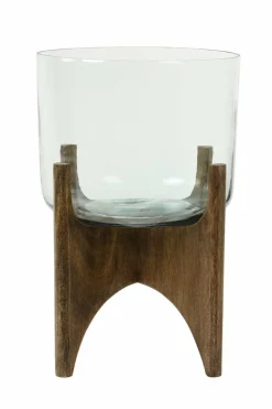 Light en Living Vaas op voet JACE glas+hout bruin - 2 afmetingen