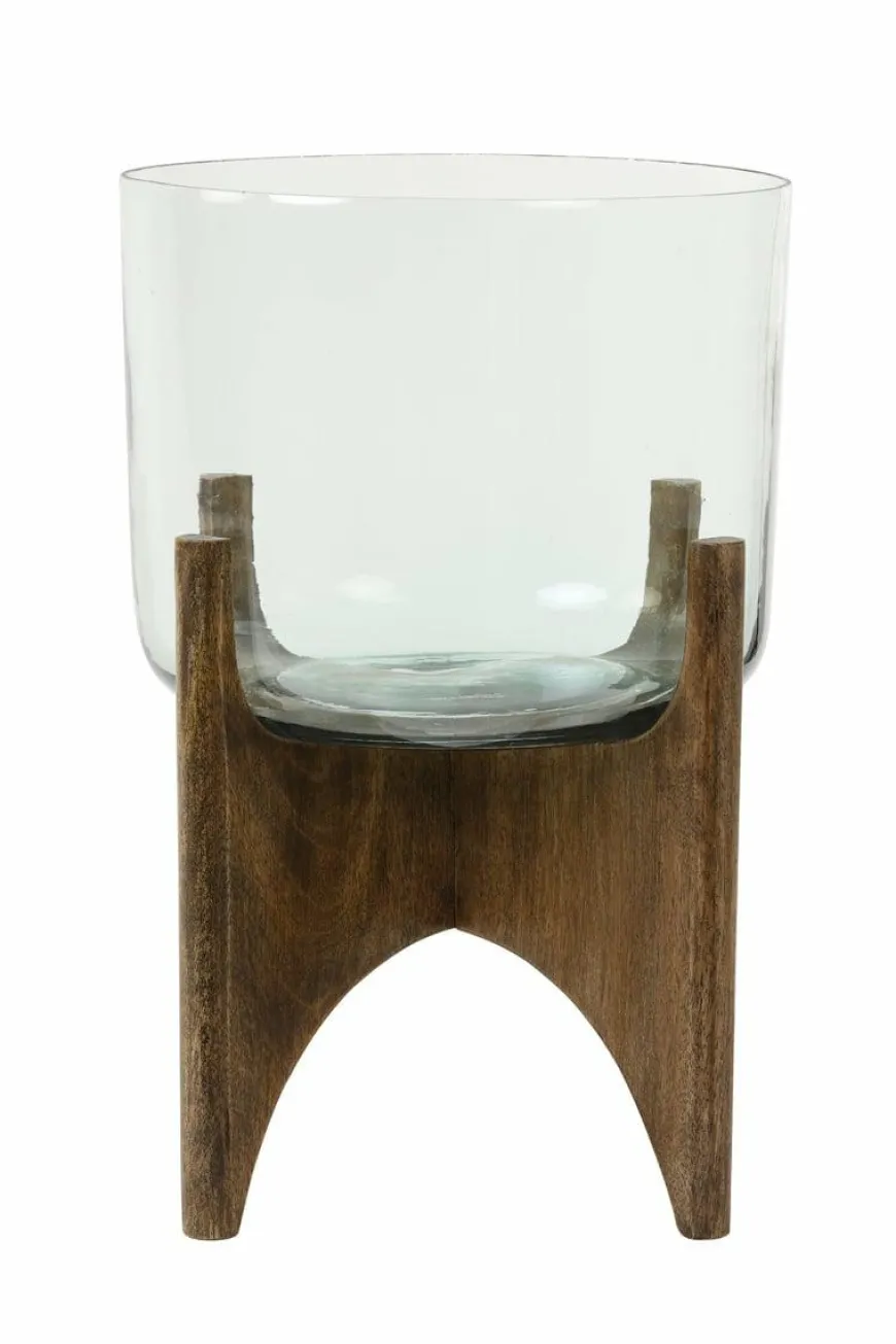Light en Living Vaas op voet JACE glas+hout bruin - 2 afmetingen