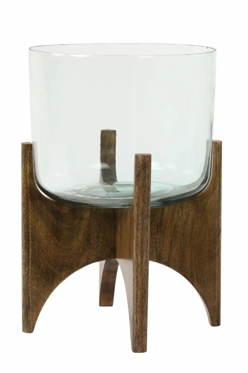 Light en Living Vaas op voet JACE glas+hout bruin - 2 afmetingen