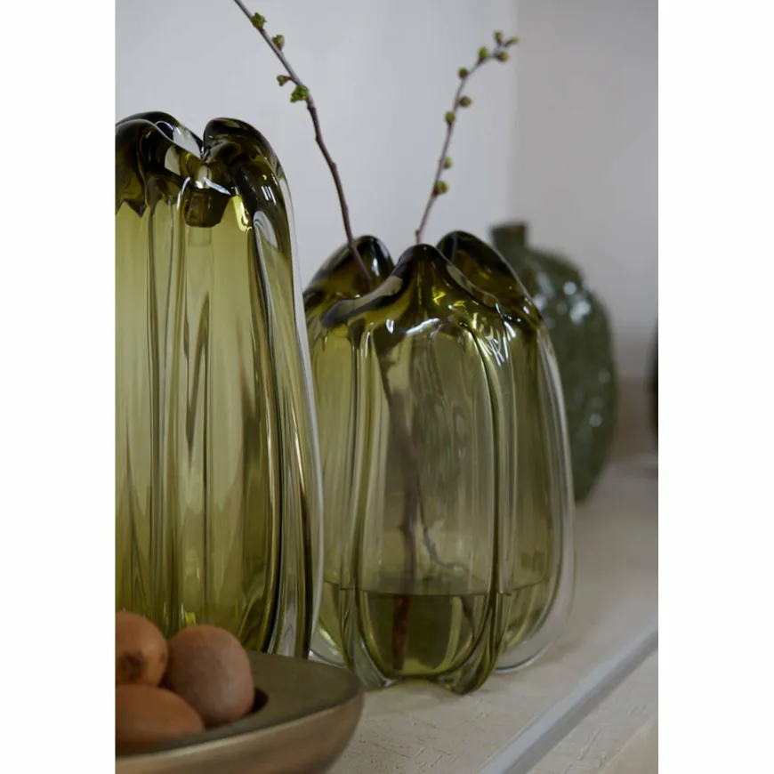 Light en Living Vaas Ø21x38 cm MURELA glas olijf groen