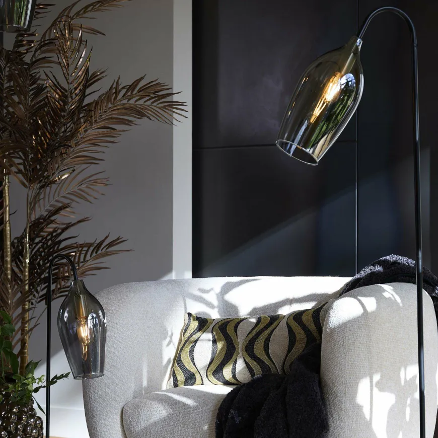 Light en Living Vloerlamp 67x30,5x160 cm LUKARO glas smoke+mat zwart