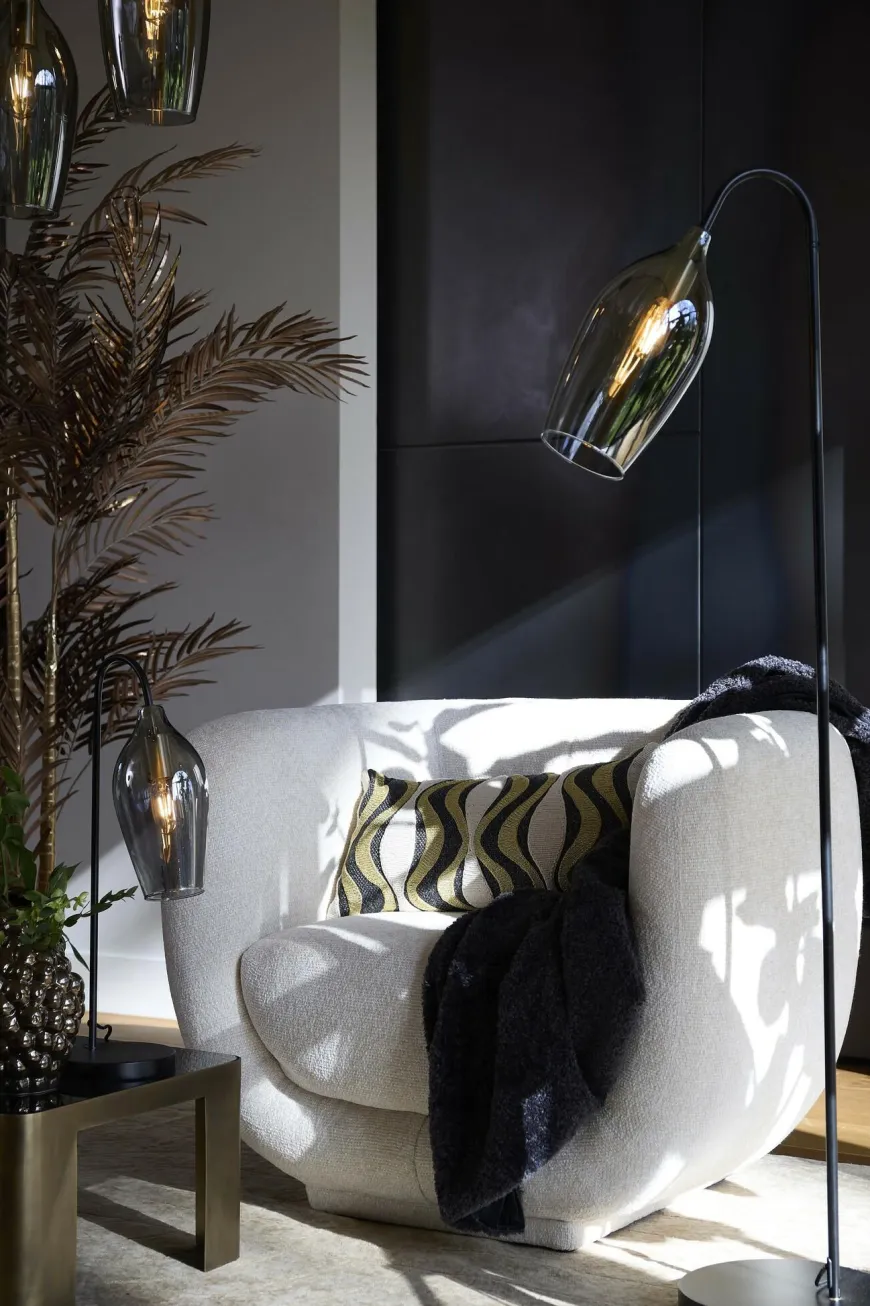 Light en Living Vloerlamp 67x30,5x160 cm LUKARO glas smoke+mat zwart