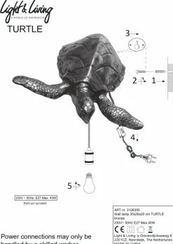 Light en Living Wandlamp 35x26x20 cm TURTLE brons