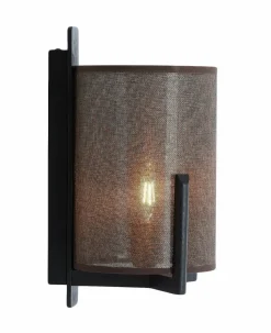 Light en Living Wandlamp 22X18X36 cm Litto zwart+Linnen donkerbruin