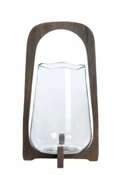 Light en Living Windlicht Ø26x48 cm ANOSY glas helder+hout mat donkerbruin