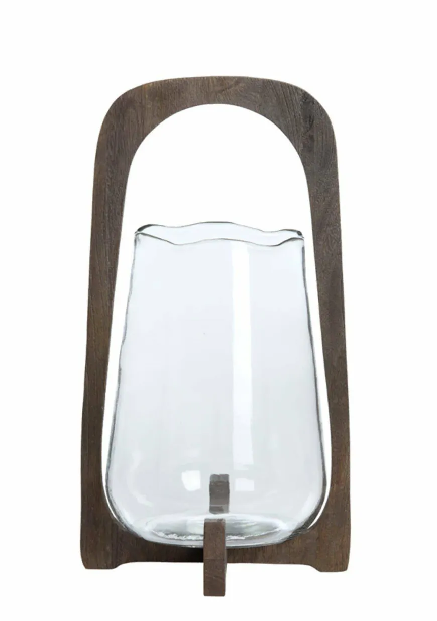 Light en Living Windlicht Ø26x48 cm ANOSY glas helder+hout mat donkerbruin