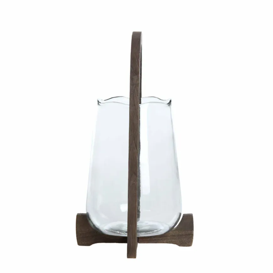 Light en Living Windlicht Ø26x48 cm ANOSY glas helder+hout mat donkerbruin