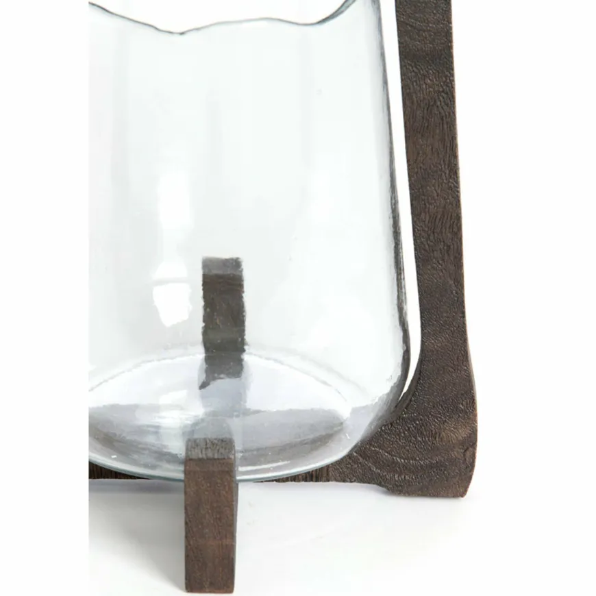 Light en Living Windlicht Ø26x48 cm ANOSY glas helder+hout mat donkerbruin