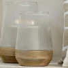 Light en Living Windlicht Ø18X26 Cm MINAS glas Rib helder+hout Natural
