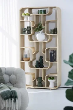 Light en Living Windlicht Ø18X26 Cm MINAS glas Rib helder+hout Natural