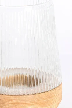 Light en Living Windlicht Ø18X26 Cm MINAS glas Rib helder+hout Natural