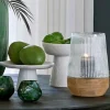 Light en Living Windlicht Ø22x30 Cm MINAS glas Rib helder+hout naturel